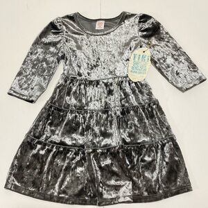 Gorgeous Silver Grey Velvet Holiday Dress Girls extra small 4/5T